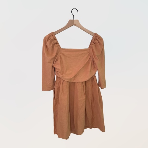 NWT Forever That Girl Sz XS Linen Blend Ruched Babydoll Mini Dress - Picture 2 of 5